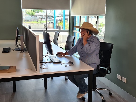 Person working in the Smart Hub Co-work area